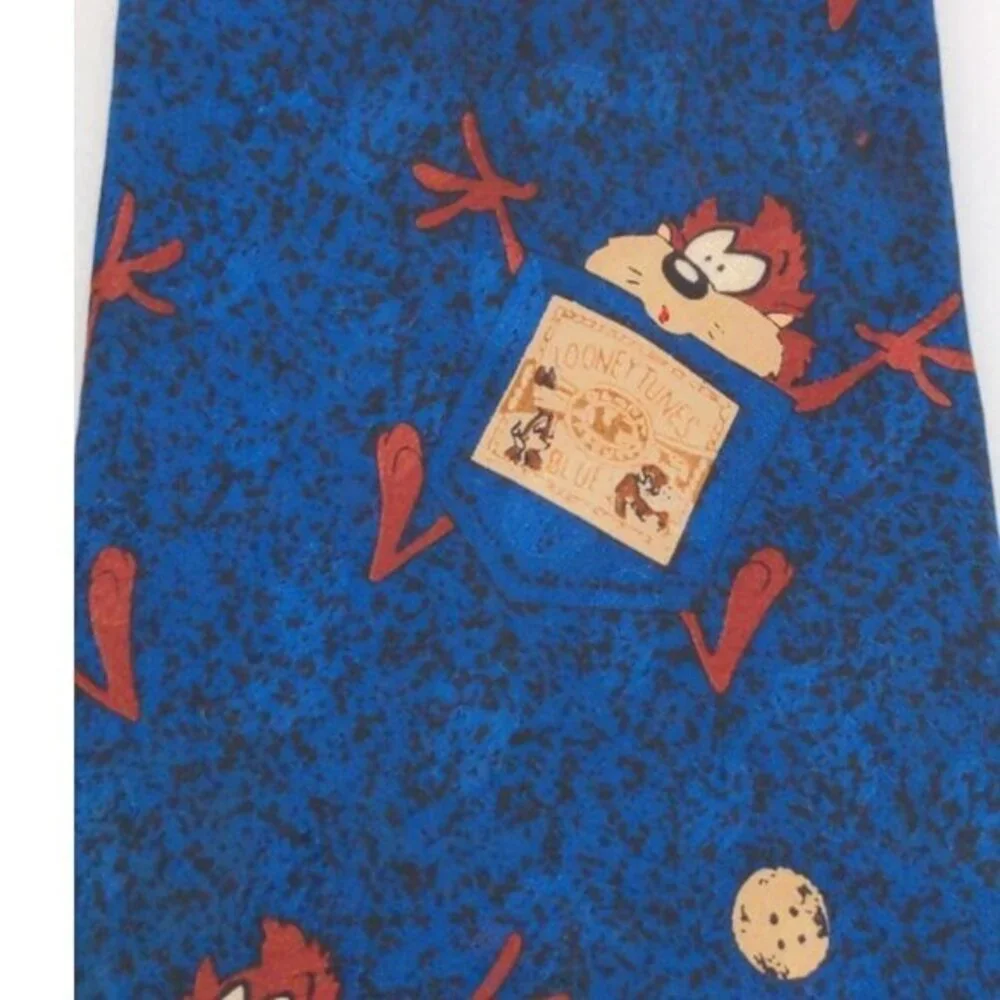 Taz‎ Looney Tunes Tie Necktie Silk Blue 60 Inch Tazmanian Devil